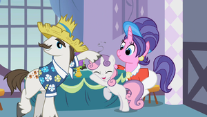 Rarity's father tousling Sweetie Belle's mane S2E5.png
