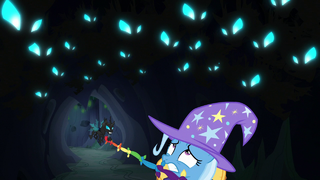 Trixie looks up at hiding changeling swarm S6E26.png