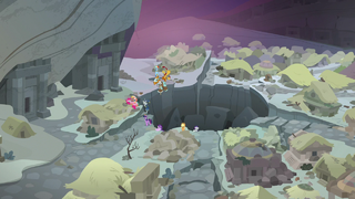 Mane Six and Pillars leaving the Well of Shade S7E26.png