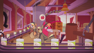 Applejack and Big McIntosh working in the apple plant S5E25.png