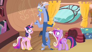 Twilight with Cadance's mane and Cadance with Twilight's mane S4E11.png