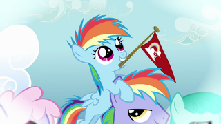 Filly Rainbow Dash on her father's head S3E12.png