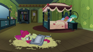 Apple Bloom trying to sleep on hay S3E04.png