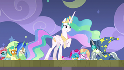 Celestia looking embarrassed at Young Six S8E7.png