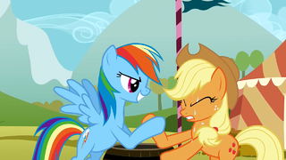 Rainbow Dash and Applejack in a hoof wrestling competition S01E13.png