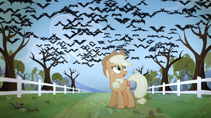 Applejack sees the bats flying in the sky S4E07.png