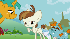 Featherweight celebrating his cutie mark S2E23.png