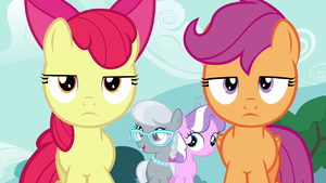 Diamond Tiara and Silver Spoon walking behind Apple Bloom and Scootaloo S4E15.png