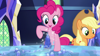 Pinkie Pie pointing at Mount Aris S8E1.png
