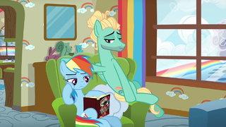 Zephyr Breeze hovering over Rainbow Dash S6E11.png