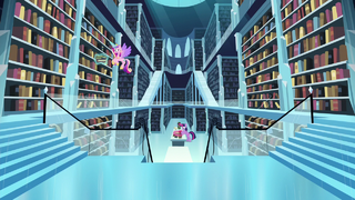 Cadance searching for books; Twilight reads the books to find the spell S6E2.png