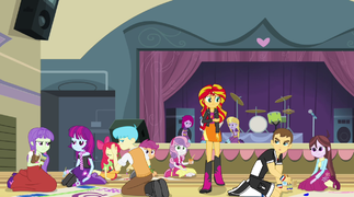 Students gossip about Sunset Shimmer EG2.png