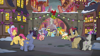 Ponies dancing in the Canterlot square S6E8.png