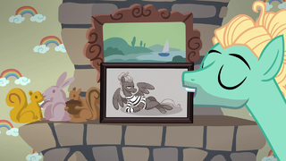 Zephyr puts a self-portrait over the fireplace S6E11.png