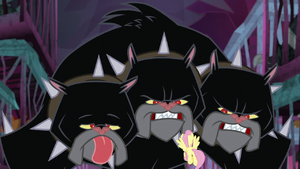 Cerberus growling at Fluttershy S8E25.png