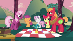 Cheerilee and Big Mac with CMC picnic S02E17.png