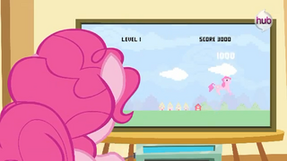 Hub Promo - 8 bit commercial Pinkie at her TV.png