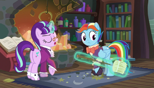 Snowfall Frost giving Snowdash a broom S6E8.png