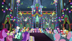 Ponies sing together in the Castle of Friendship S6E8.png
