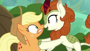 Autumn Blaze excitedly gets in AJ's face S8E23.png