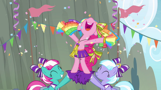 Pinkie Pie and Cloudsdale cheerleaders S4E10.png