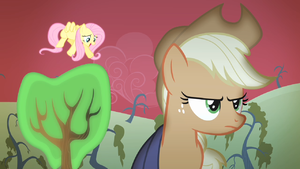 Fluttershy and Applejack at Sweet Apple Acres S4E07.png