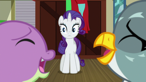 Rarity watching Spike and Gabby laugh together S9E19.png