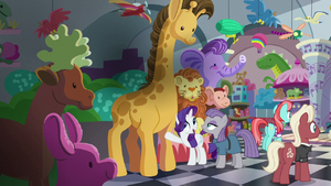 Rarity and Maud in front of giant stuffed giraffe S6E3.png
