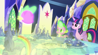 Twilight and Spike look at the glowing Cutie Map S7E15.png