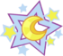 由更小的蓝、黄星包围的蓝色五角星，其前一轮黄色新月