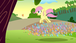 Filly Fluttershy flying above the butterflies S1E23.png