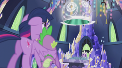 Twilight and Spike look at the time portal S5E25.png
