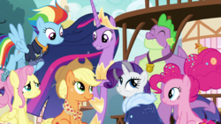Future Mane Six and Spike in Ponyville S9E26.png